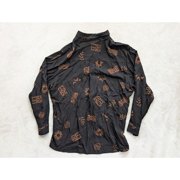 Vintage TravelSmith Black Tan Pattern Button Up Top Large L Womens - Picture 9 of 13